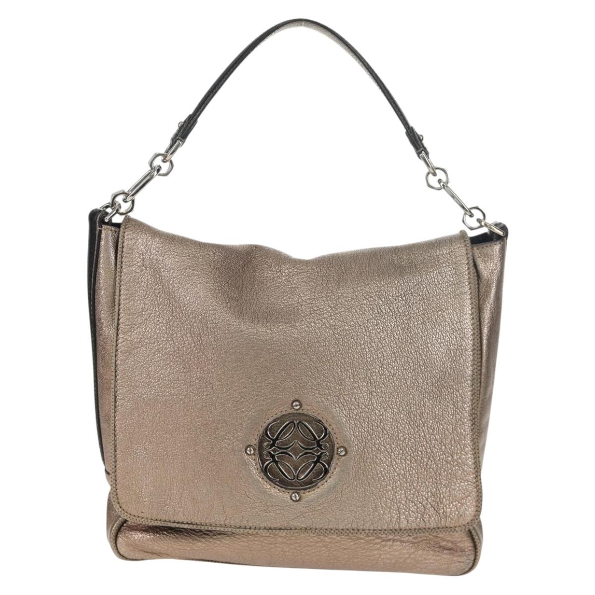 LOEWE Anagram Mya Shoulder Bag Leather Champagne Gold Gold Auth yk19500V