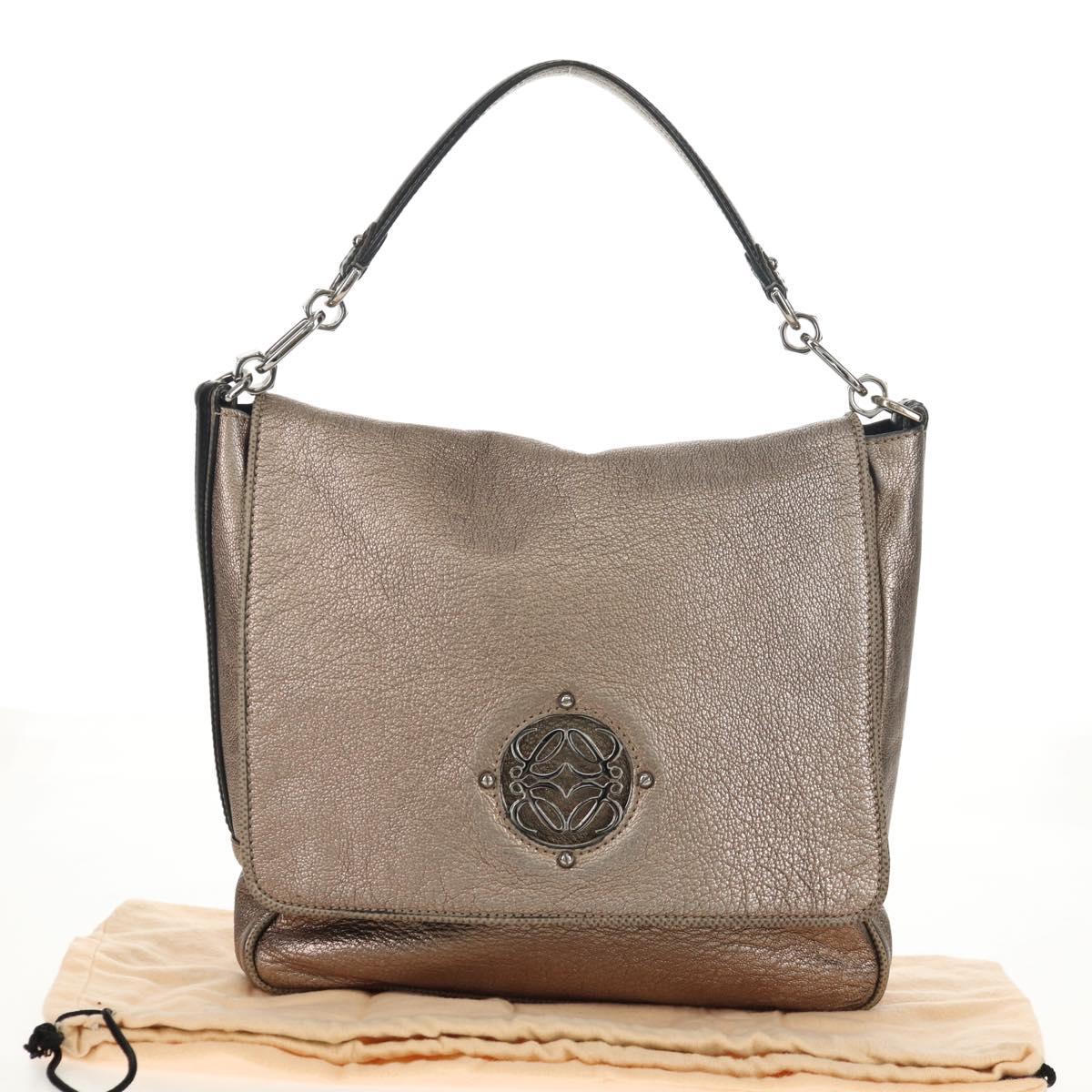 LOEWE Anagram Mya Shoulder Bag Leather Champagne Gold Gold Auth yk19500V