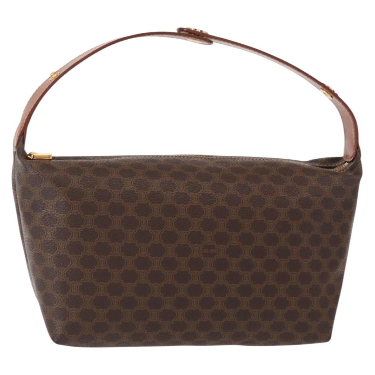 CELINE Macadam Canvas Hand Bag PVC Leather Brown Gold Auth yk19506V