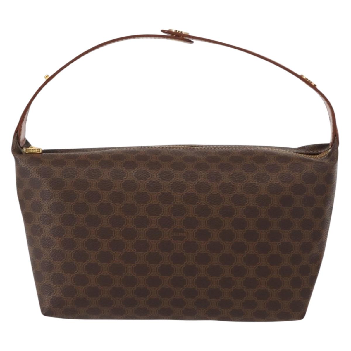 CELINE Macadam Canvas Hand Bag PVC Leather Brown Gold Auth yk19506V