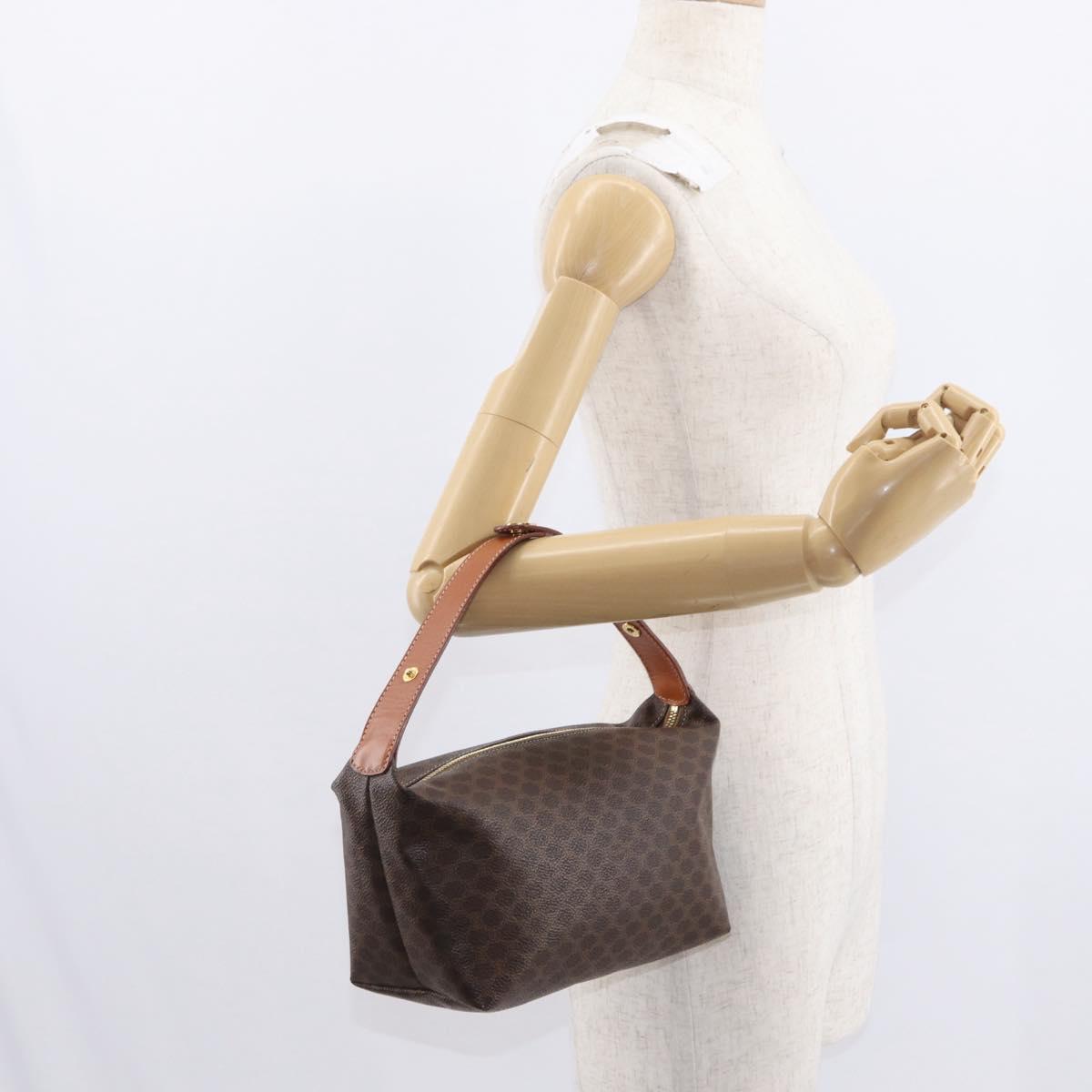 CELINE Macadam Canvas Hand Bag PVC Leather Brown Gold Auth yk19506V