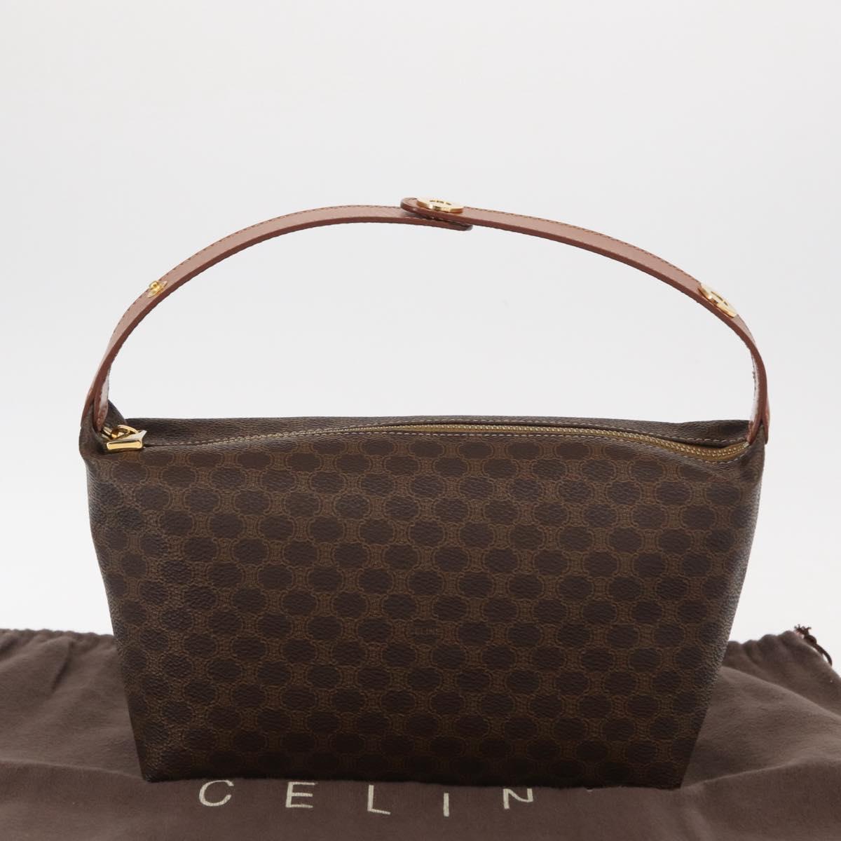 CELINE Macadam Canvas Hand Bag PVC Leather Brown Gold Auth yk19506V