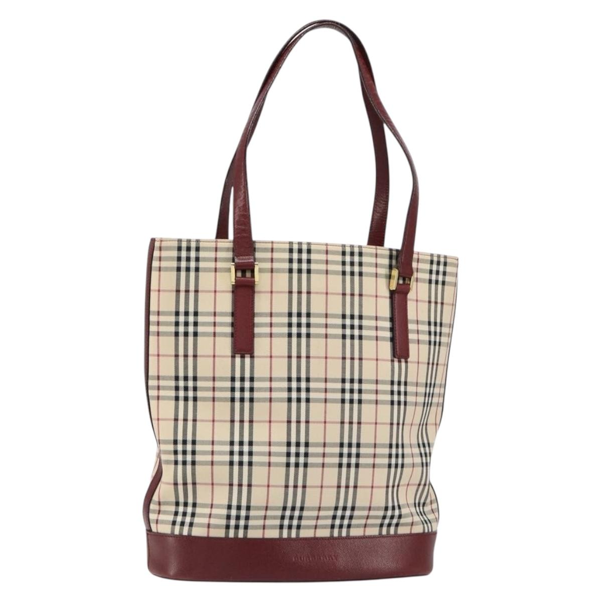 BURBERRY Nova Check Tote Bag Canvas Beige Gold Auth yk19514