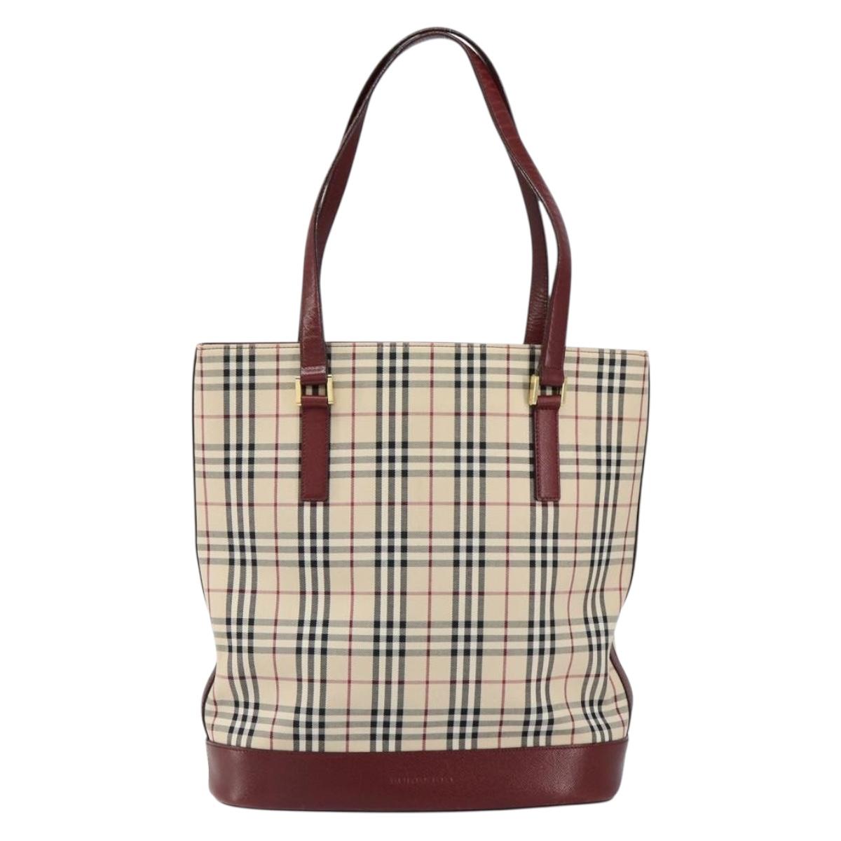 BURBERRY Nova Check Tote Bag Canvas Beige Gold Auth yk19514