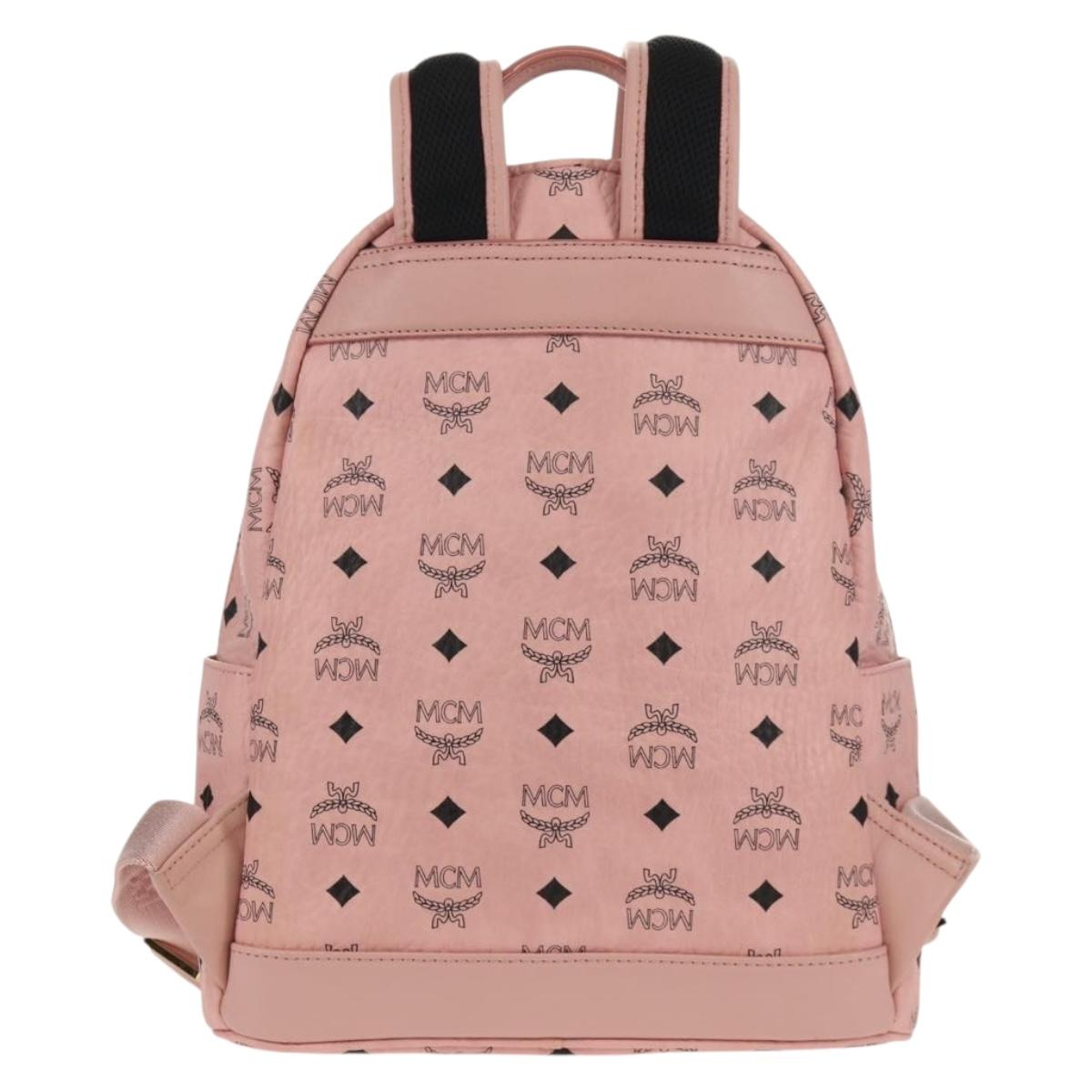 MCM Vicetos Logogram Backpack PVC Leather Pink Gold Auth yk19517A