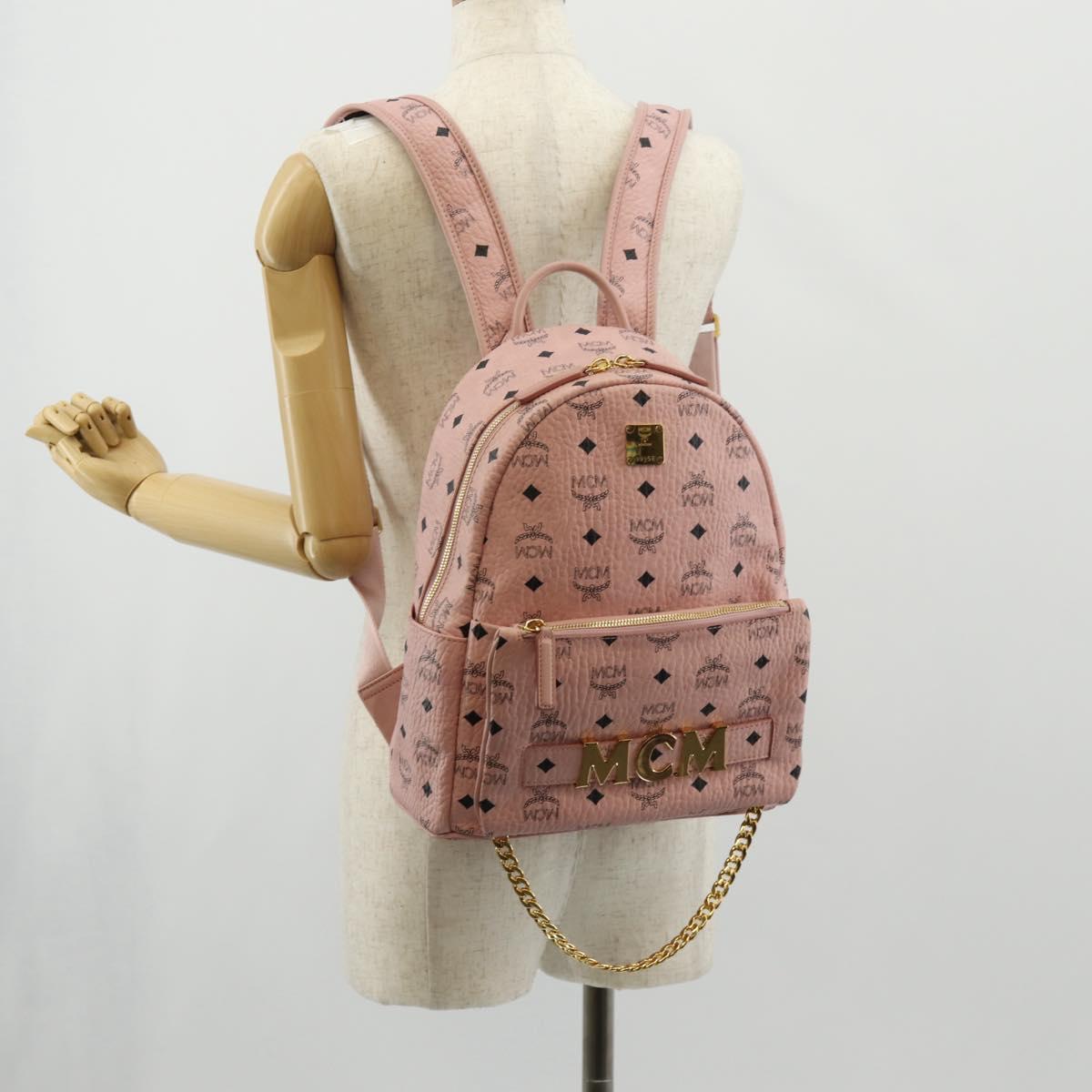 MCM Vicetos Logogram Backpack PVC Leather Pink Gold Auth yk19517A