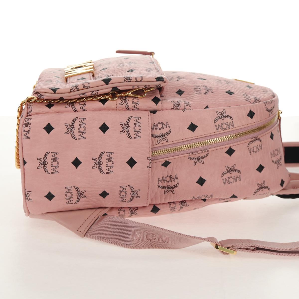 MCM Vicetos Logogram Backpack PVC Leather Pink Gold Auth yk19517A