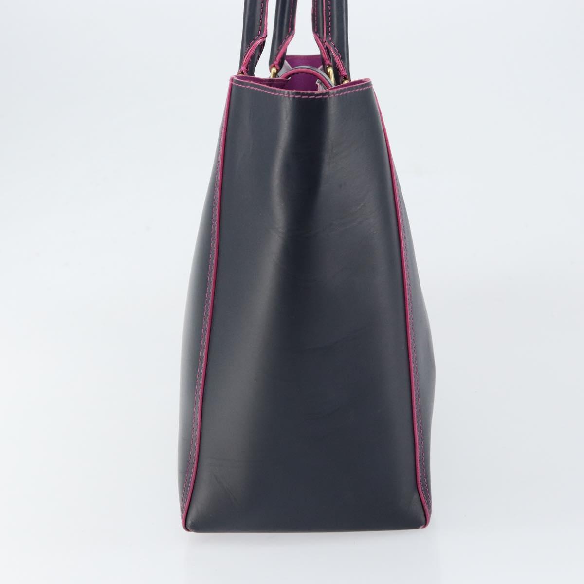 LOEWE Anagram Tote Bag Leather Navy Gold Auth yk19519