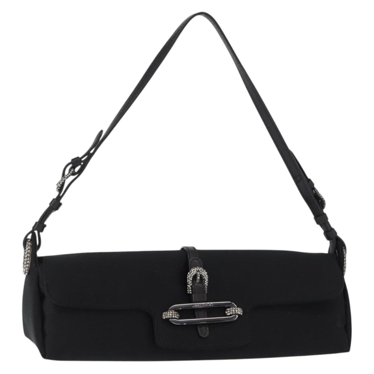 Jimmy Choo Turita Chain Shoulder Bag Satin Black Silver Auth yk19524