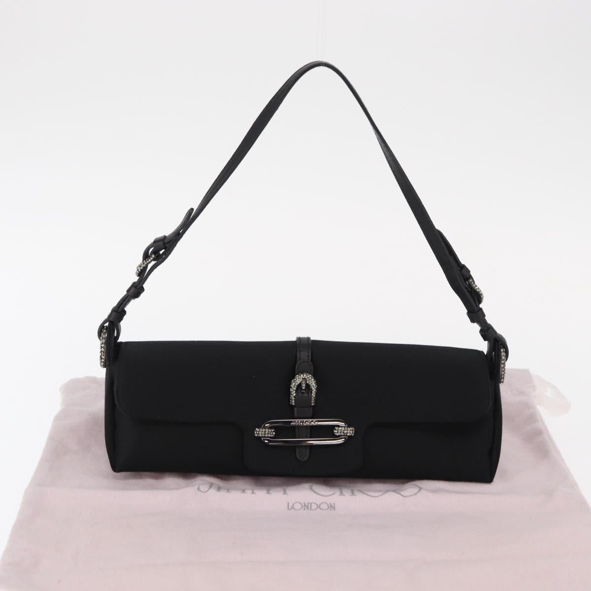 Jimmy Choo Turita Chain Shoulder Bag Satin Black Silver Auth yk19524