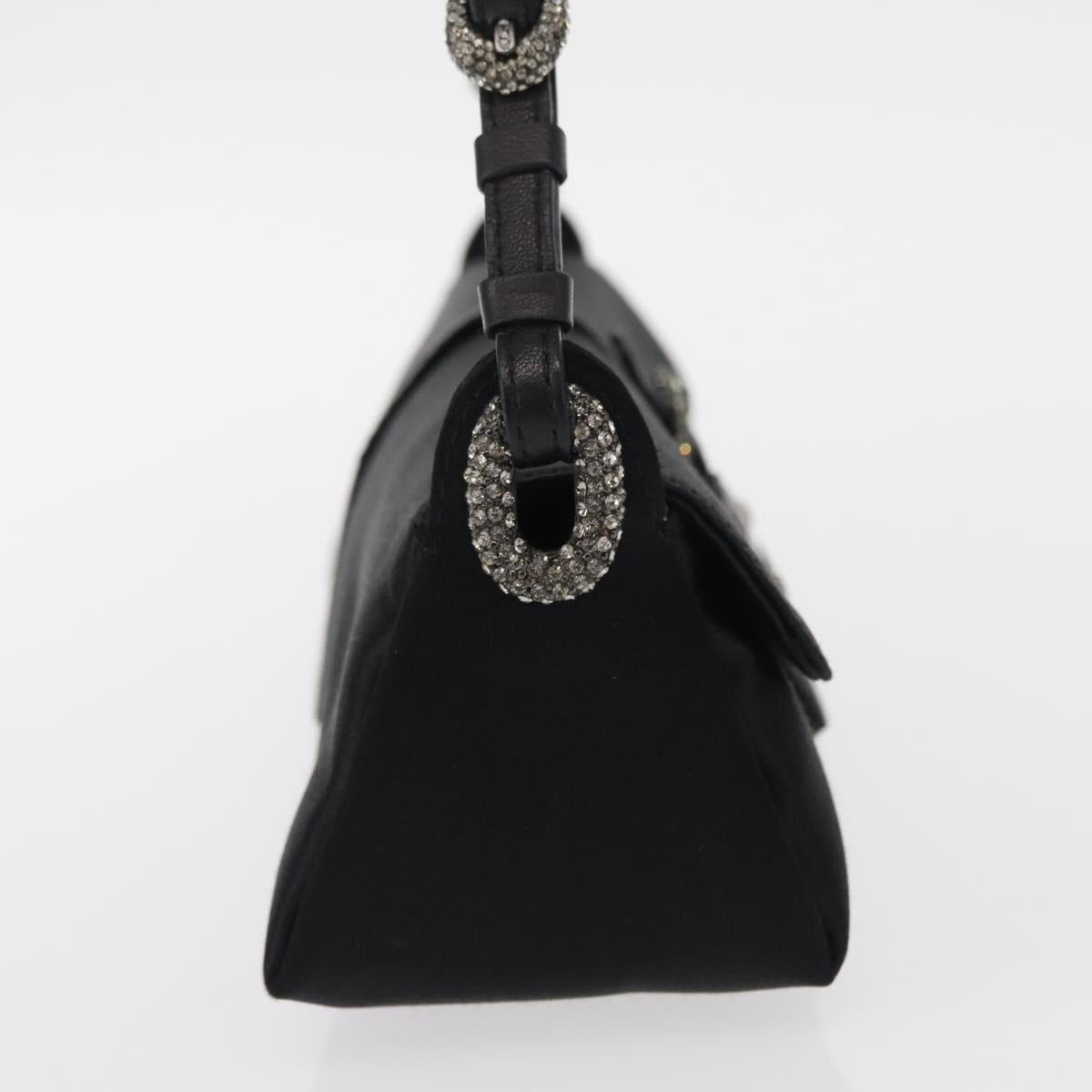Jimmy Choo Turita Chain Shoulder Bag Satin Black Silver Auth yk19524