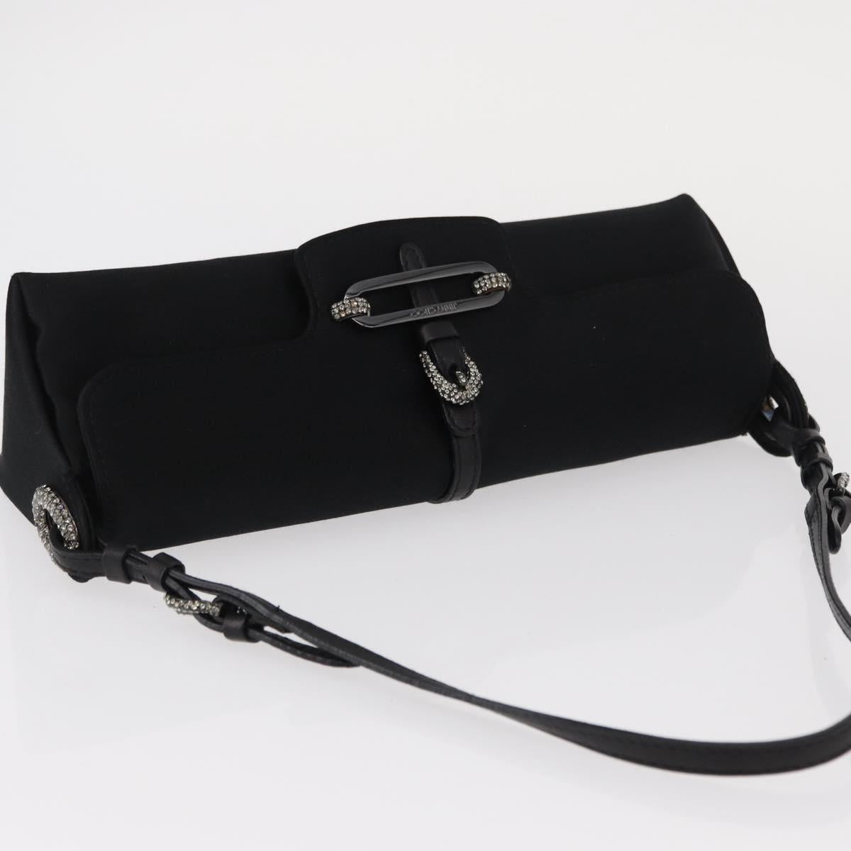Jimmy Choo Turita Chain Shoulder Bag Satin Black Silver Auth yk19524