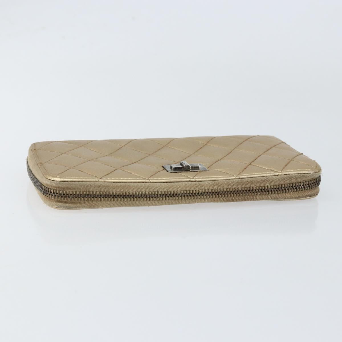 CHANEL 2.55 Matelasse Long Wallet Lamb Skin Gold CC Auth yk19525