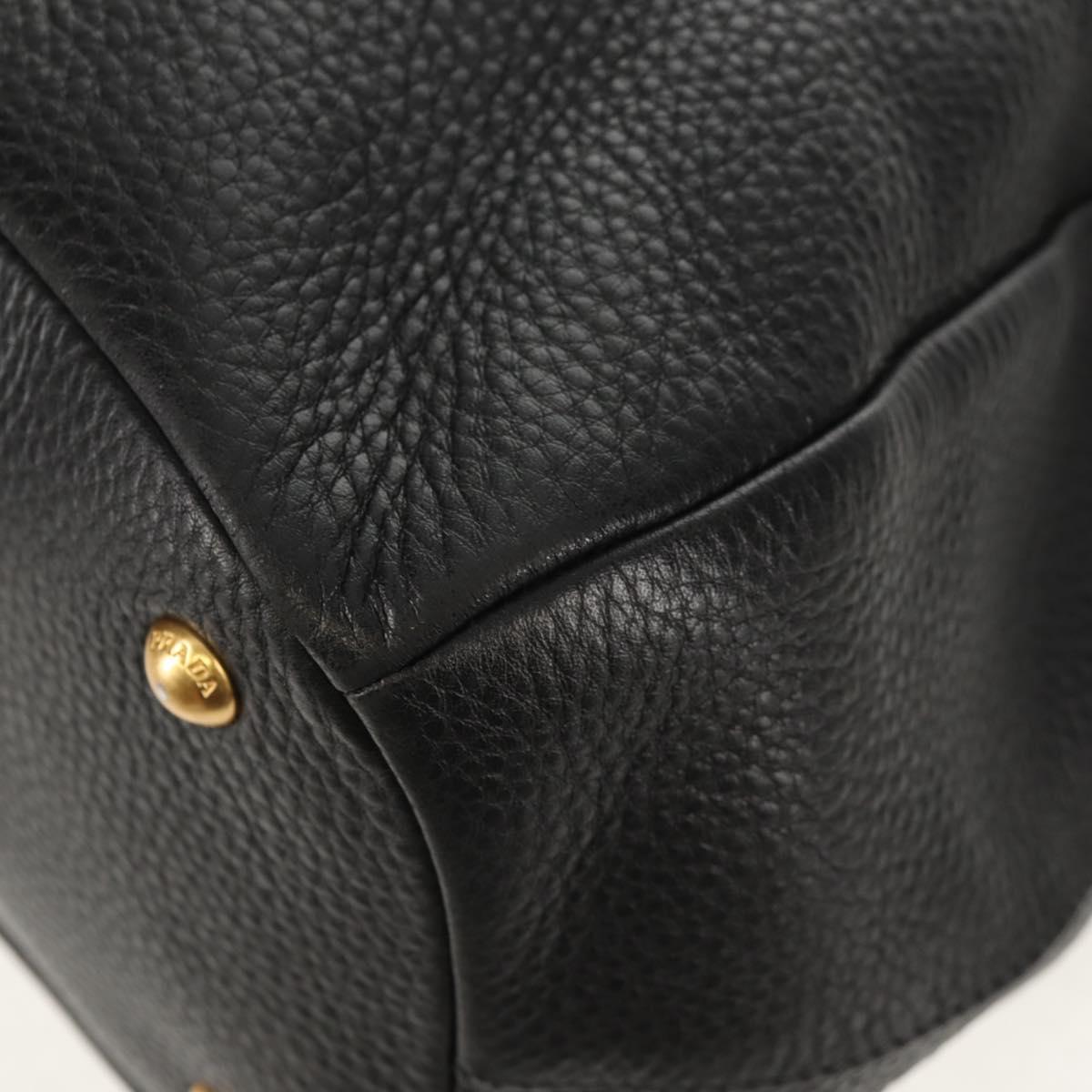PRADA Hand Bag Leather 2way Black Gold Auth yk19532V