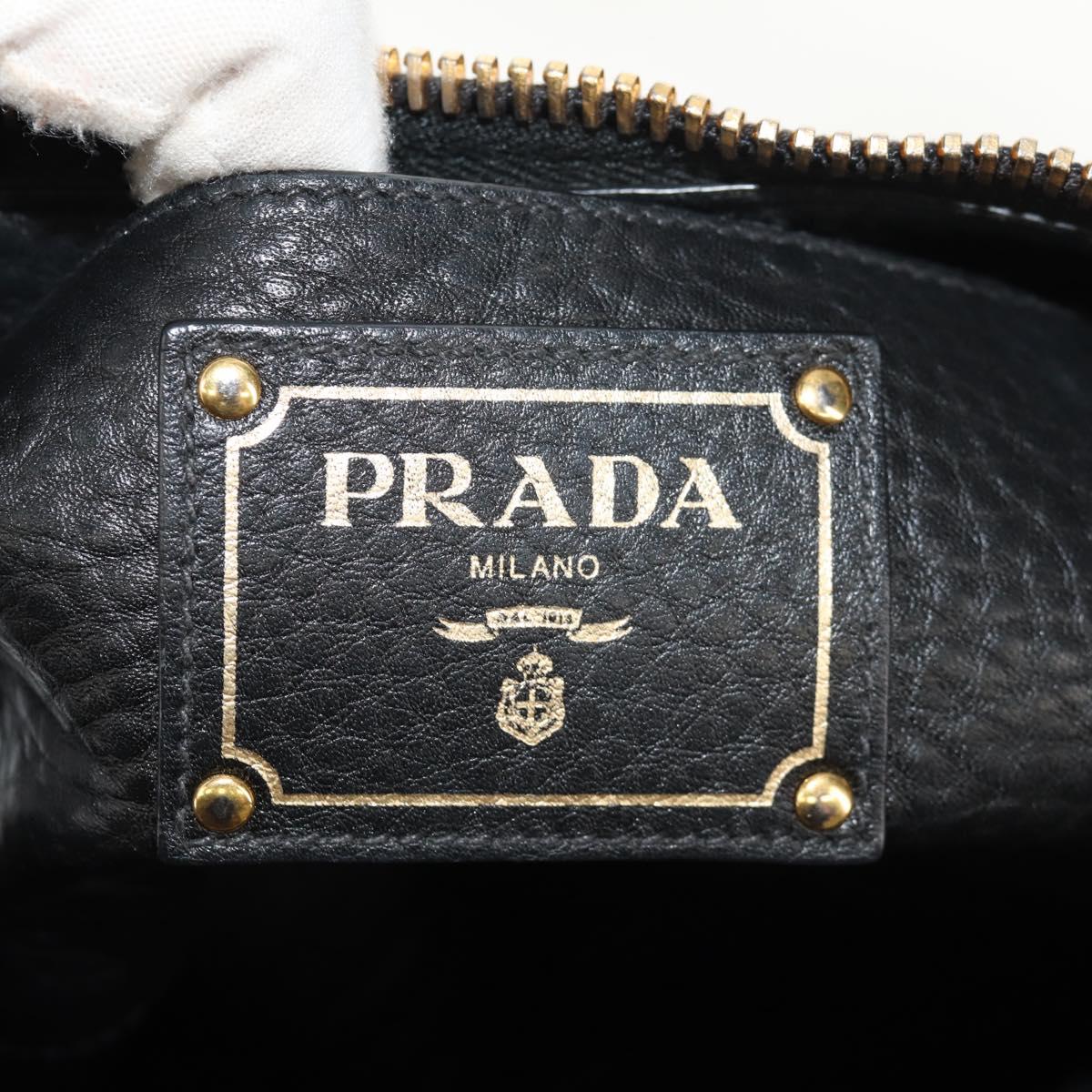 PRADA Hand Bag Leather 2way Black Gold Auth yk19532V