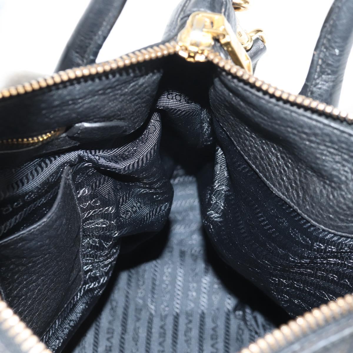 PRADA Hand Bag Leather 2way Black Gold Auth yk19532V