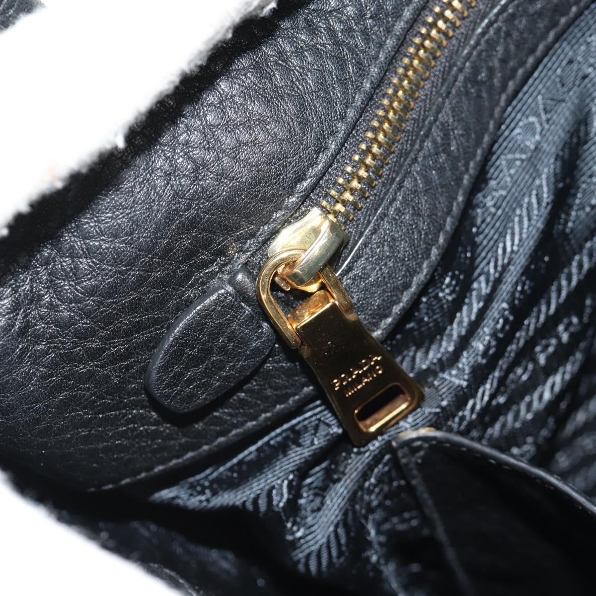 PRADA Hand Bag Leather 2way Black Gold Auth yk19532V