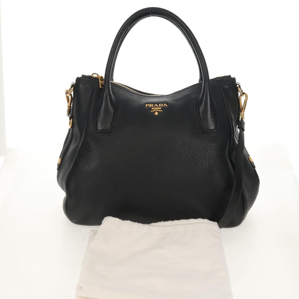 PRADA Hand Bag Leather 2way Black Gold Auth yk19532V