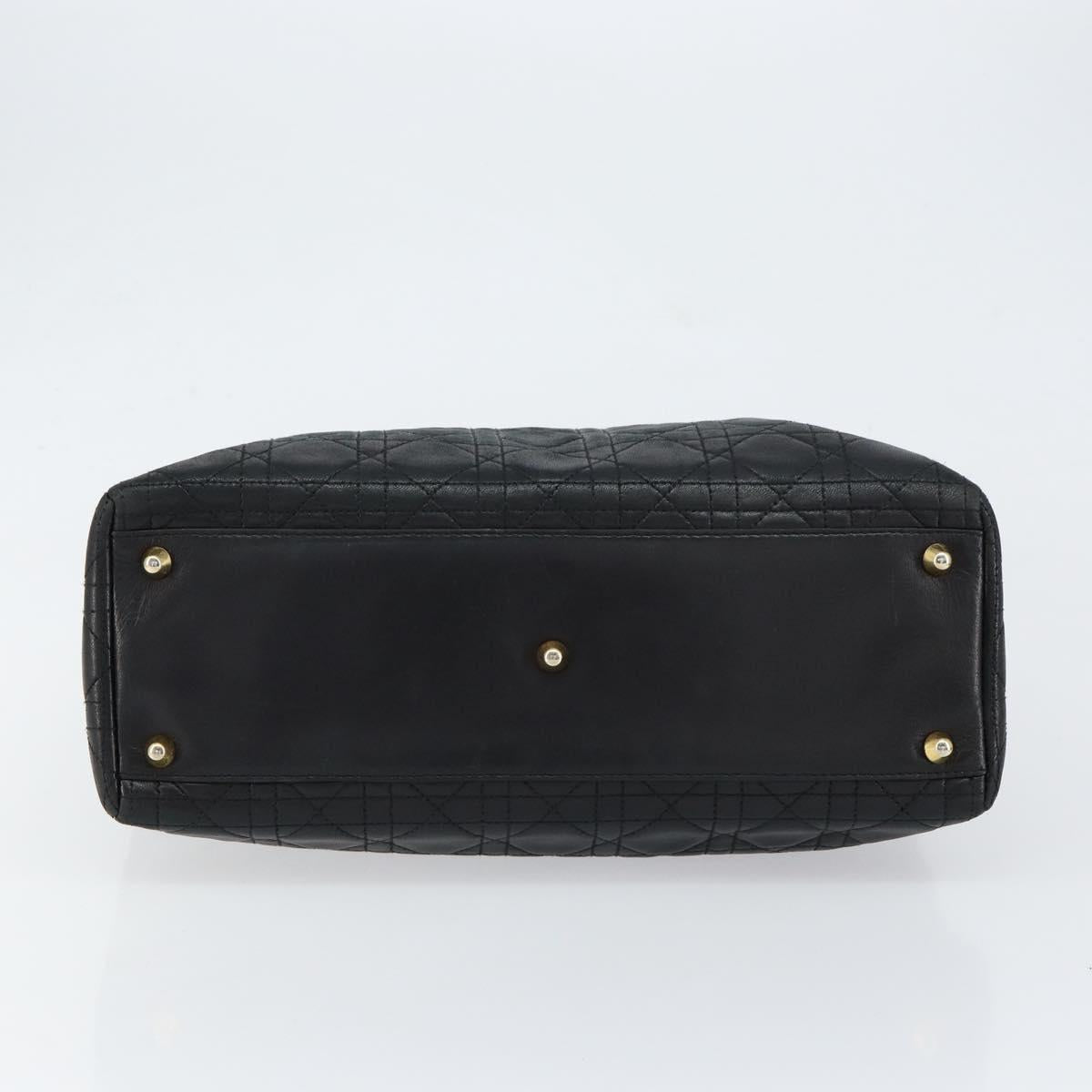 Christian Dior Canage Lady Dior Hand Bag Lamb Skin Black Gold Auth yk19533