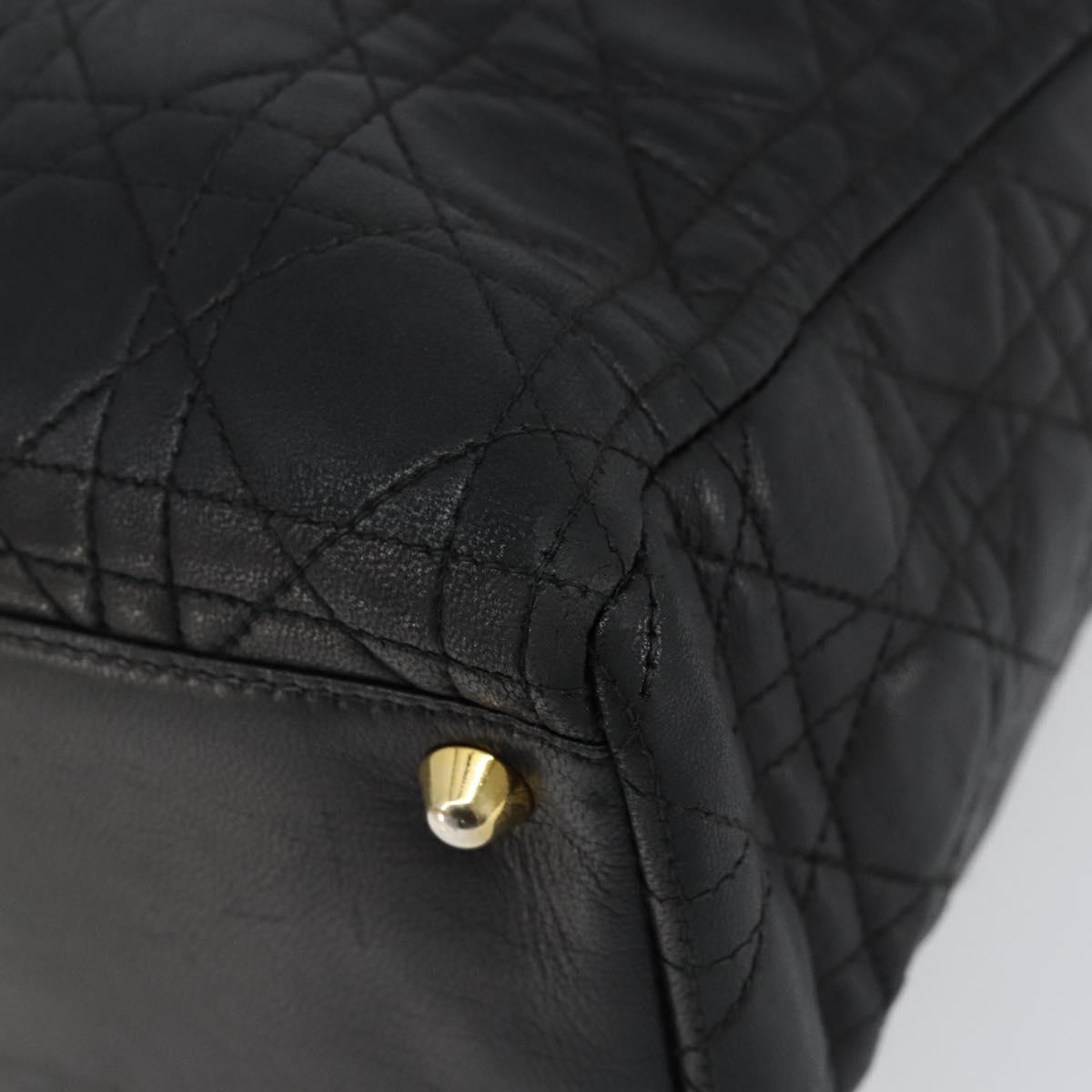 Christian Dior Canage Lady Dior Hand Bag Lamb Skin Black Gold Auth yk19533