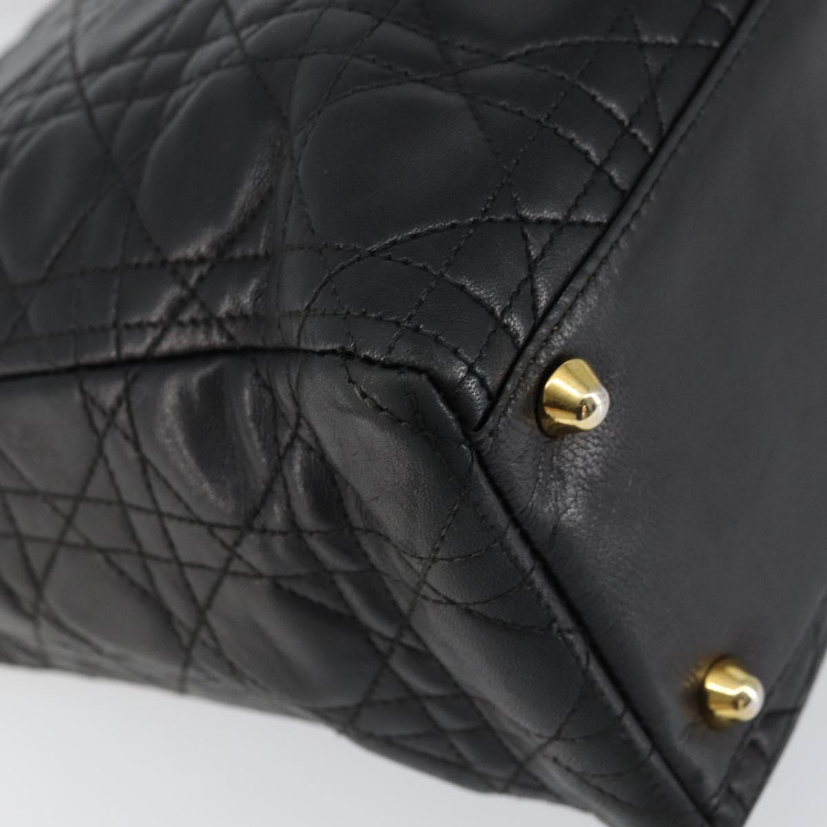Christian Dior Canage Lady Dior Hand Bag Lamb Skin Black Gold Auth yk19533