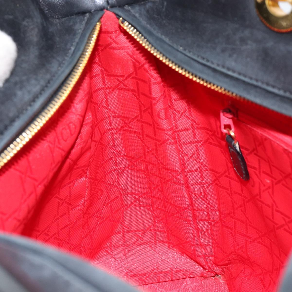 Christian Dior Canage Lady Dior Hand Bag Lamb Skin Black Gold Auth yk19533