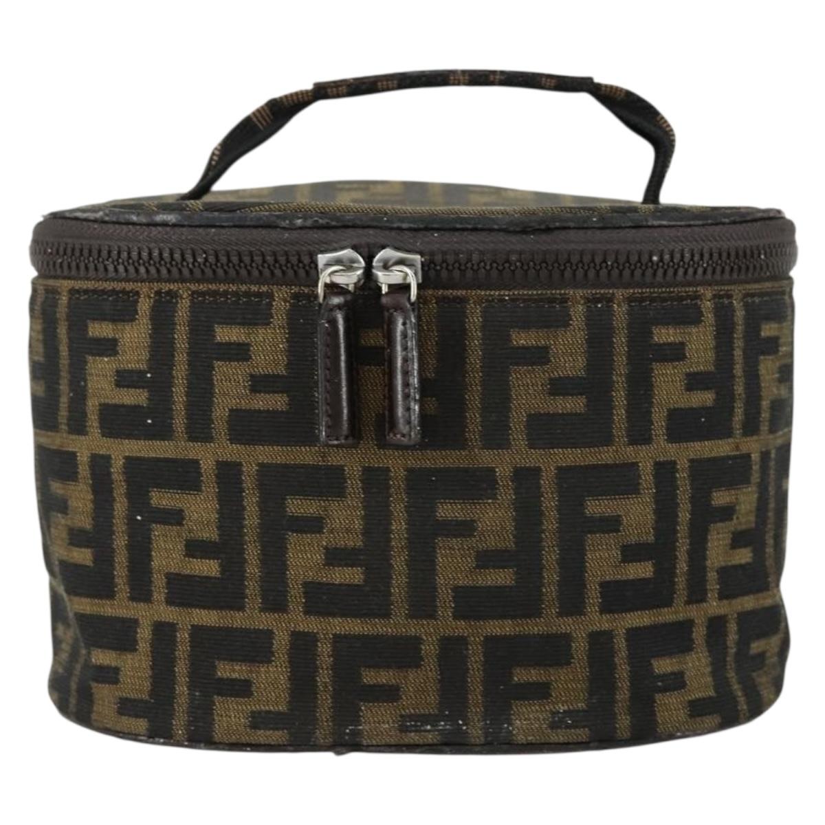 FENDI Zucca Canvas Vanity Pouch Black Brown Auth yk19543