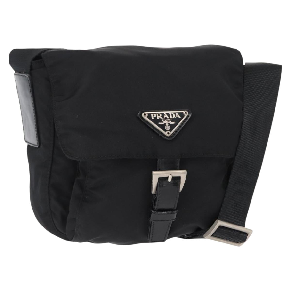 PRADA Shoulder Bag Nylon Black Silver Auth yk19544