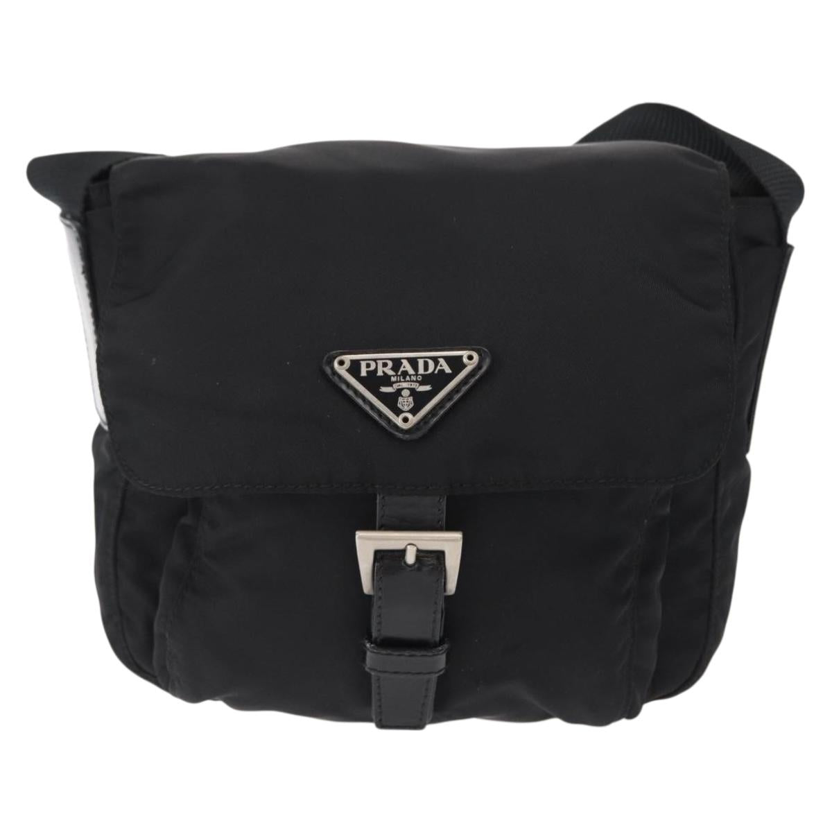PRADA Shoulder Bag Nylon Black Silver Auth yk19544