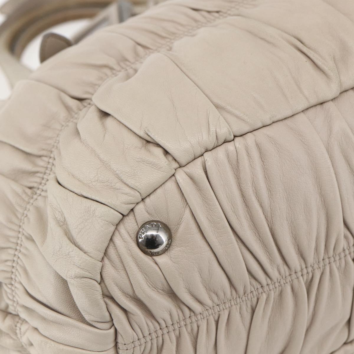 PRADA Gathered Hand Bag Leather 2way Beige Silver Auth yk19545