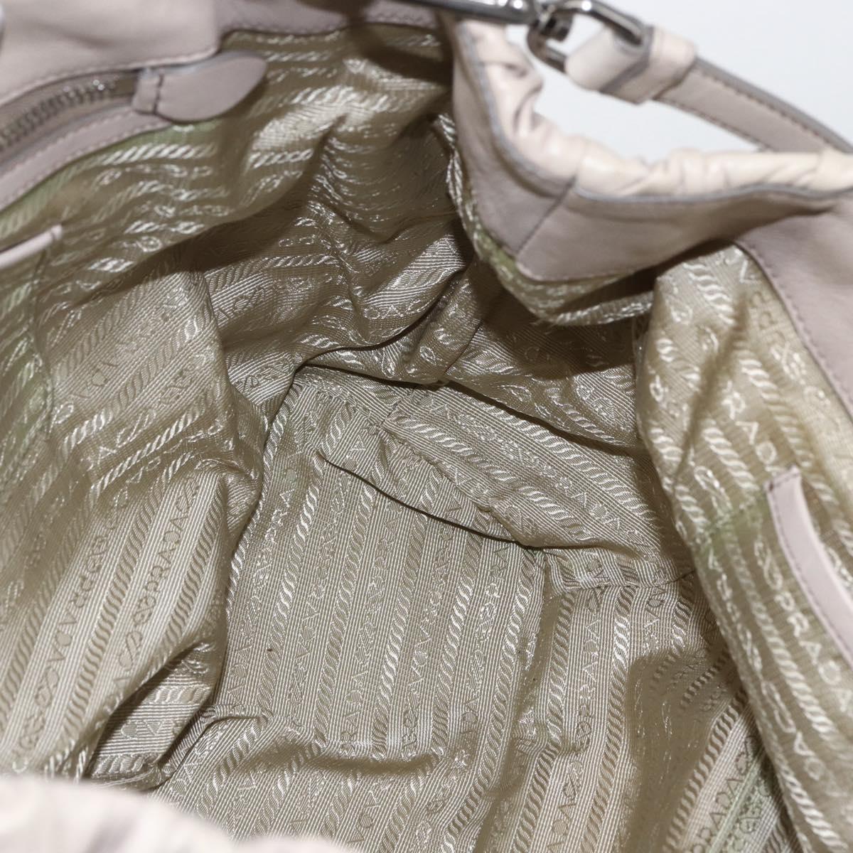 PRADA Gathered Hand Bag Leather 2way Beige Silver Auth yk19545