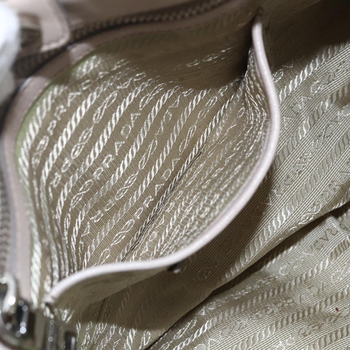 PRADA Gathered Hand Bag Leather 2way Beige Silver Auth yk19545