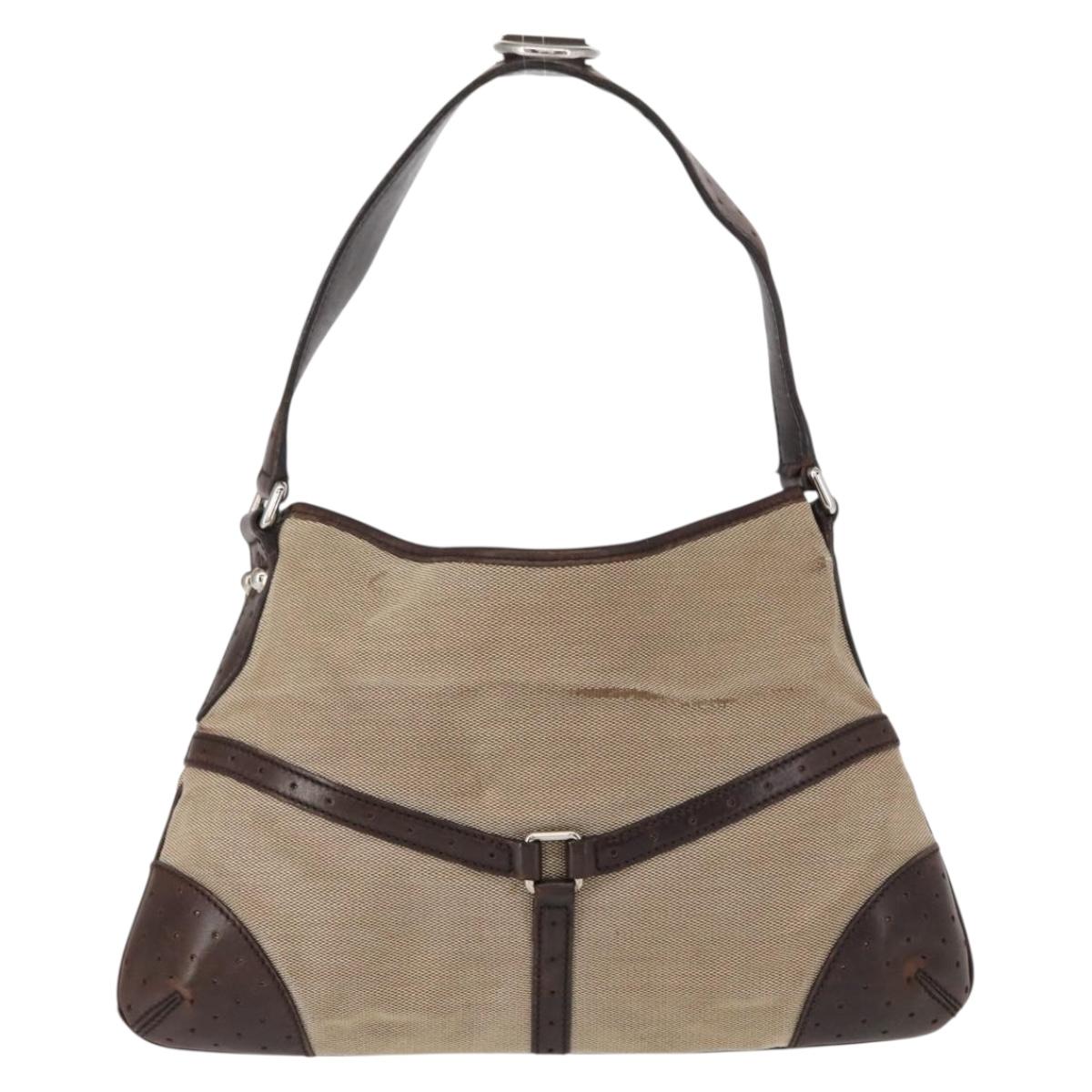 GUCCI Web Sherry Line Shoulder Bag Beige Silver Red 114877 Auth yk19547