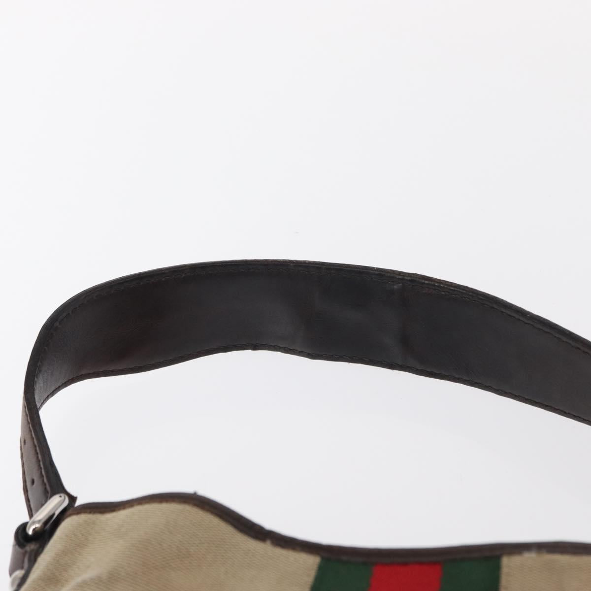 GUCCI Web Sherry Line Shoulder Bag Beige Silver Red 114877 Auth yk19547