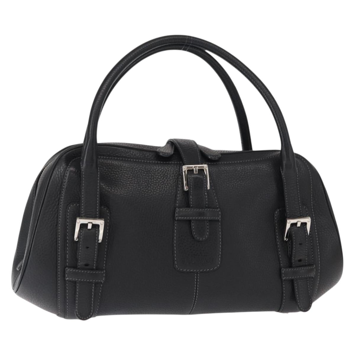 LOEWE Sender Hand Bag Leather Black Silver Auth yk19550