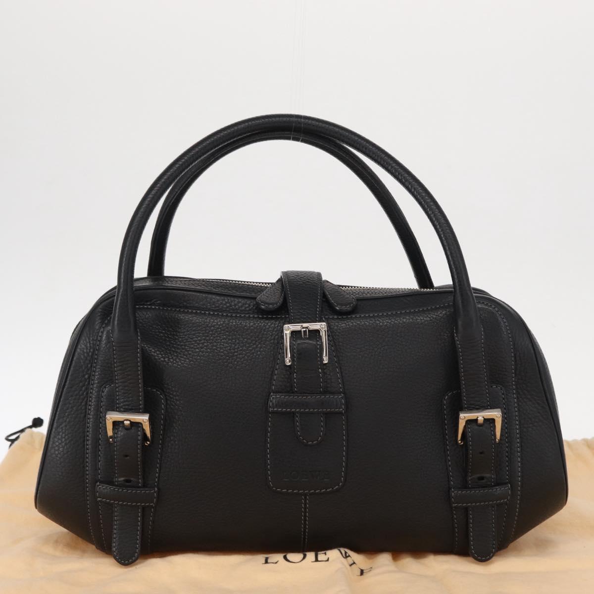 LOEWE Sender Hand Bag Leather Black Silver Auth yk19550
