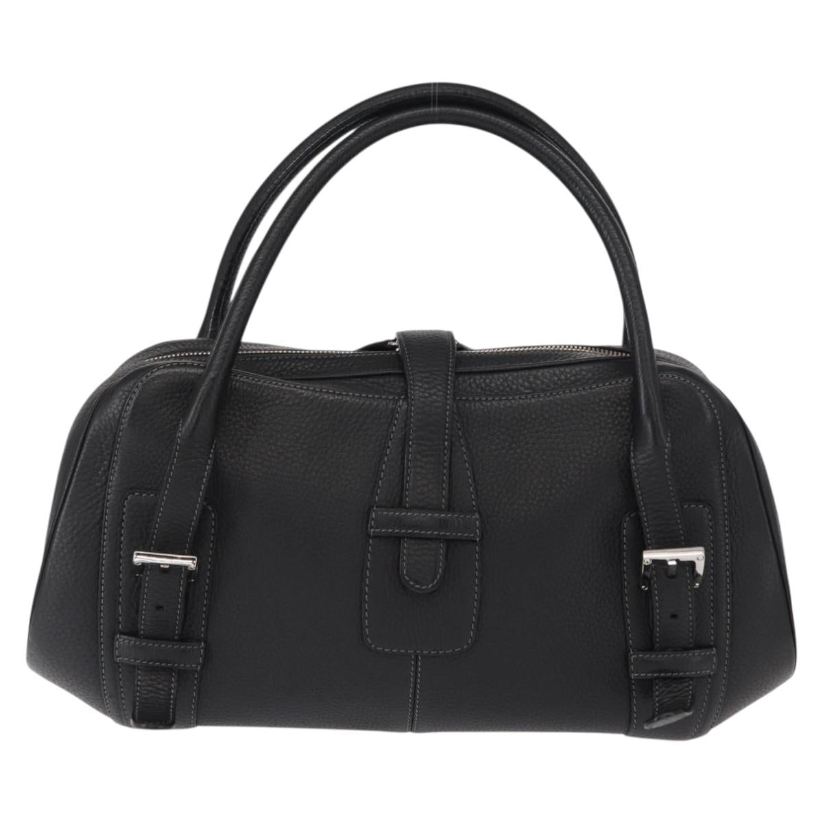 LOEWE Sender Hand Bag Leather Black Silver Auth yk19550