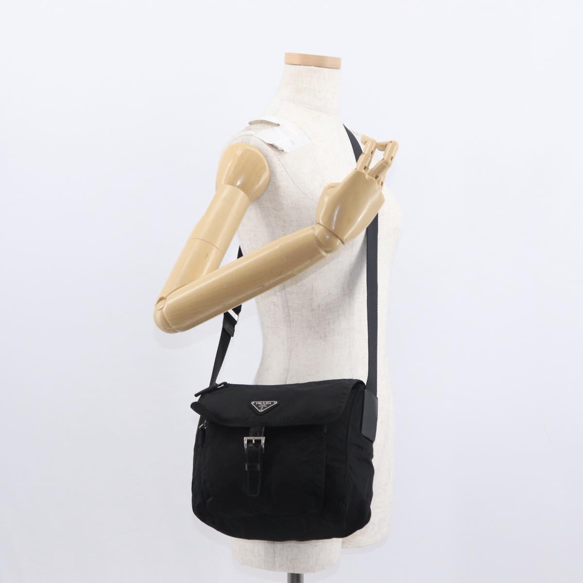 PRADA Shoulder Bag Nylon Black Silver Auth yk19551