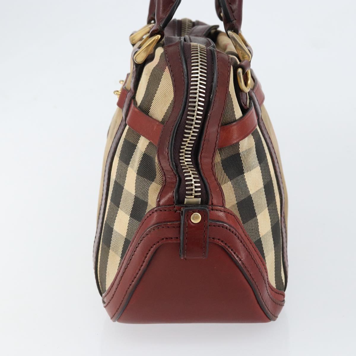 BURBERRY Nova Check Hand Bag Canvas Beige Gold Auth yk19552