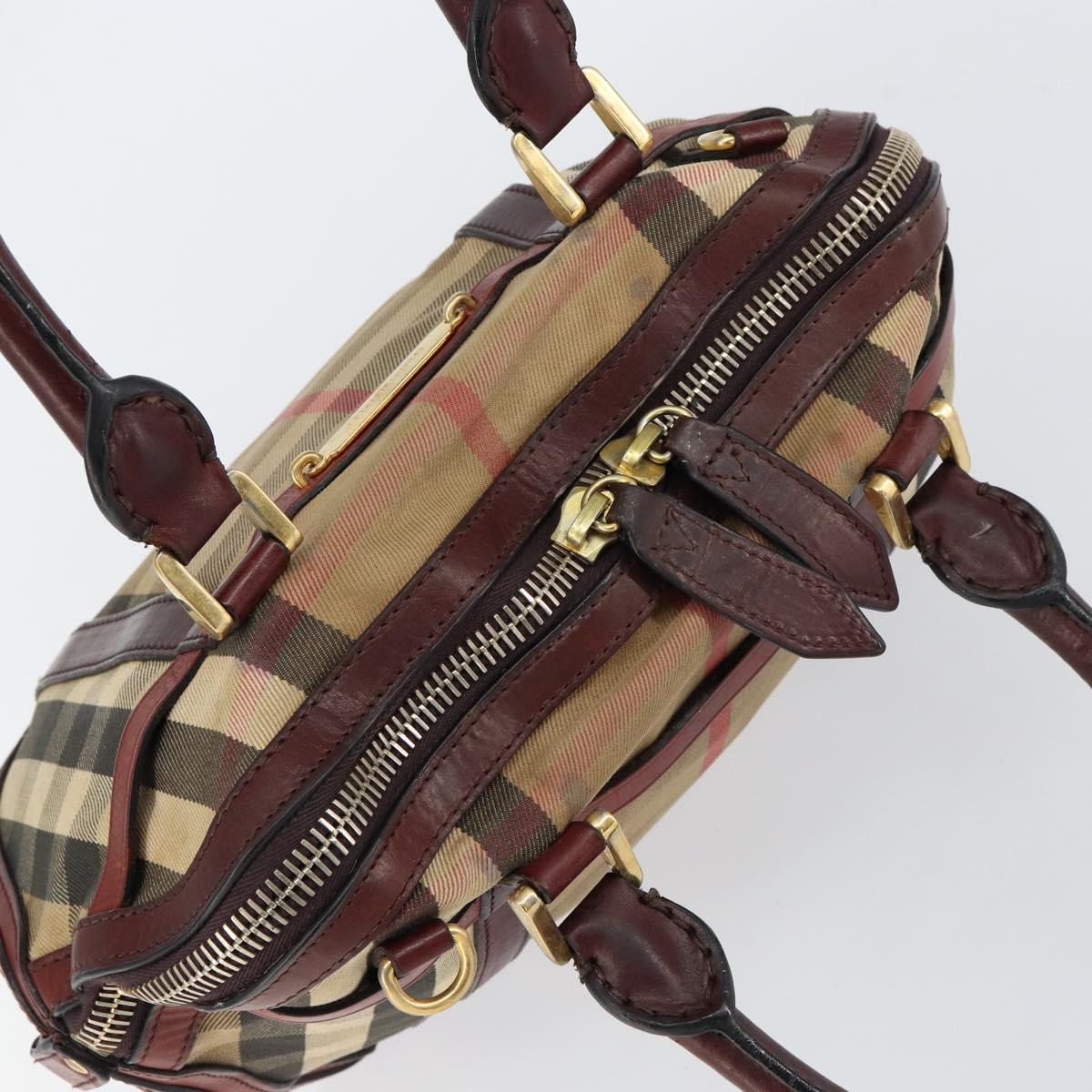 BURBERRY Nova Check Hand Bag Canvas Beige Gold Auth yk19552