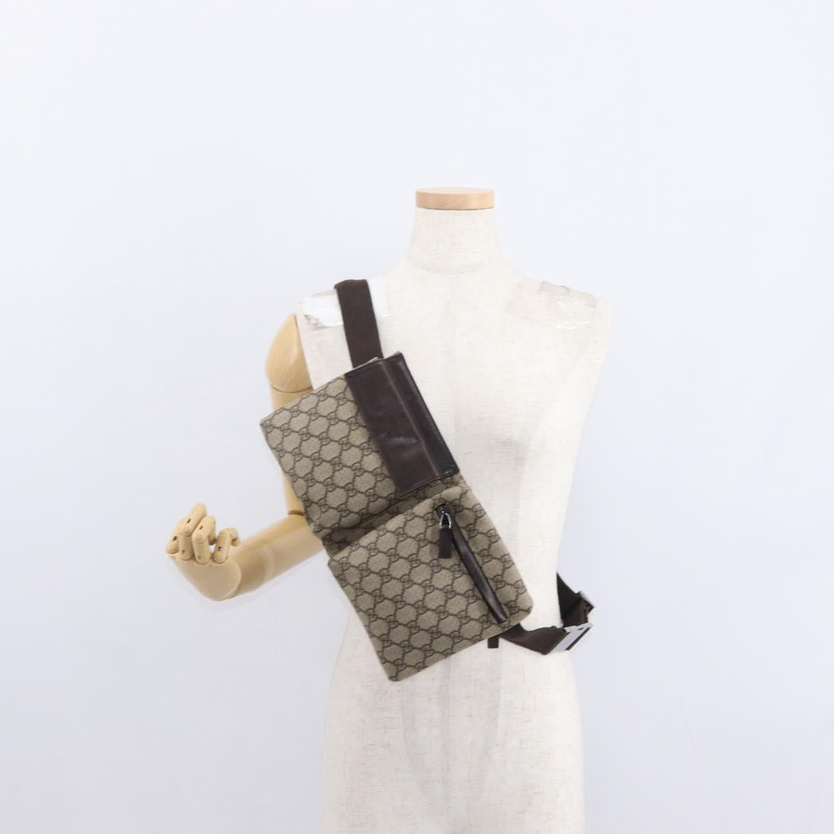 GUCCI GG Supreme Waist bag PVC Beige Silver 28566 Auth yk19553