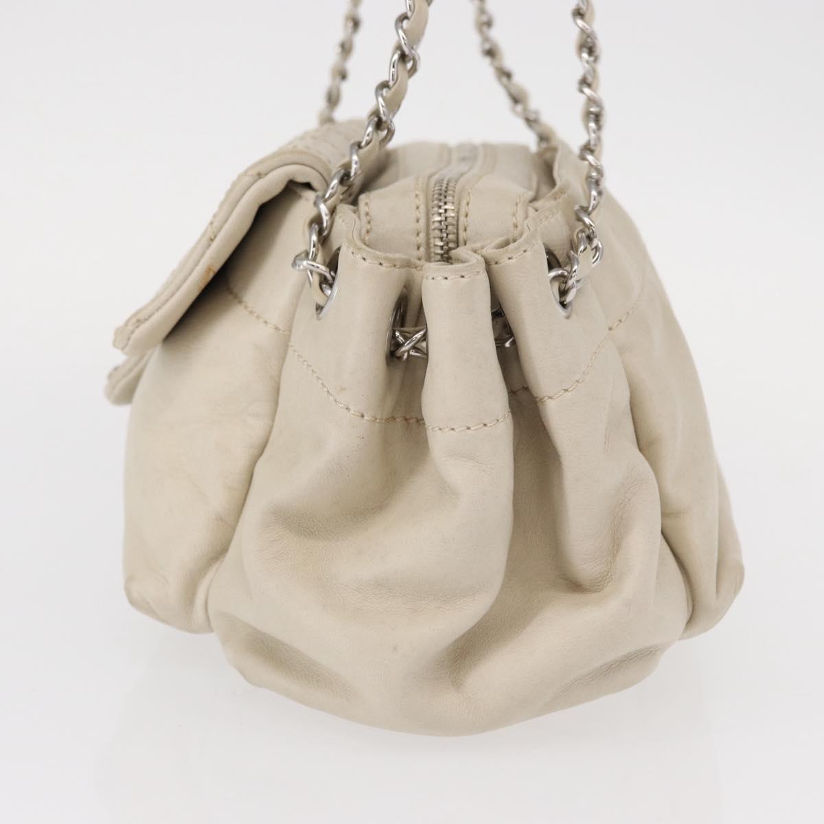 CHANEL Wild Stitch Chain Shoulder Bag Lamb Skin Beige Silver CC Auth yk19554