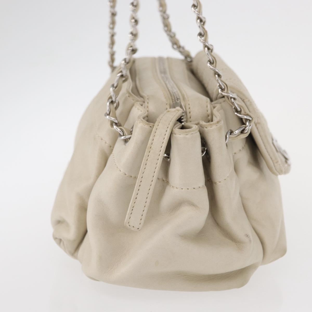 CHANEL Wild Stitch Chain Shoulder Bag Lamb Skin Beige Silver CC Auth yk19554