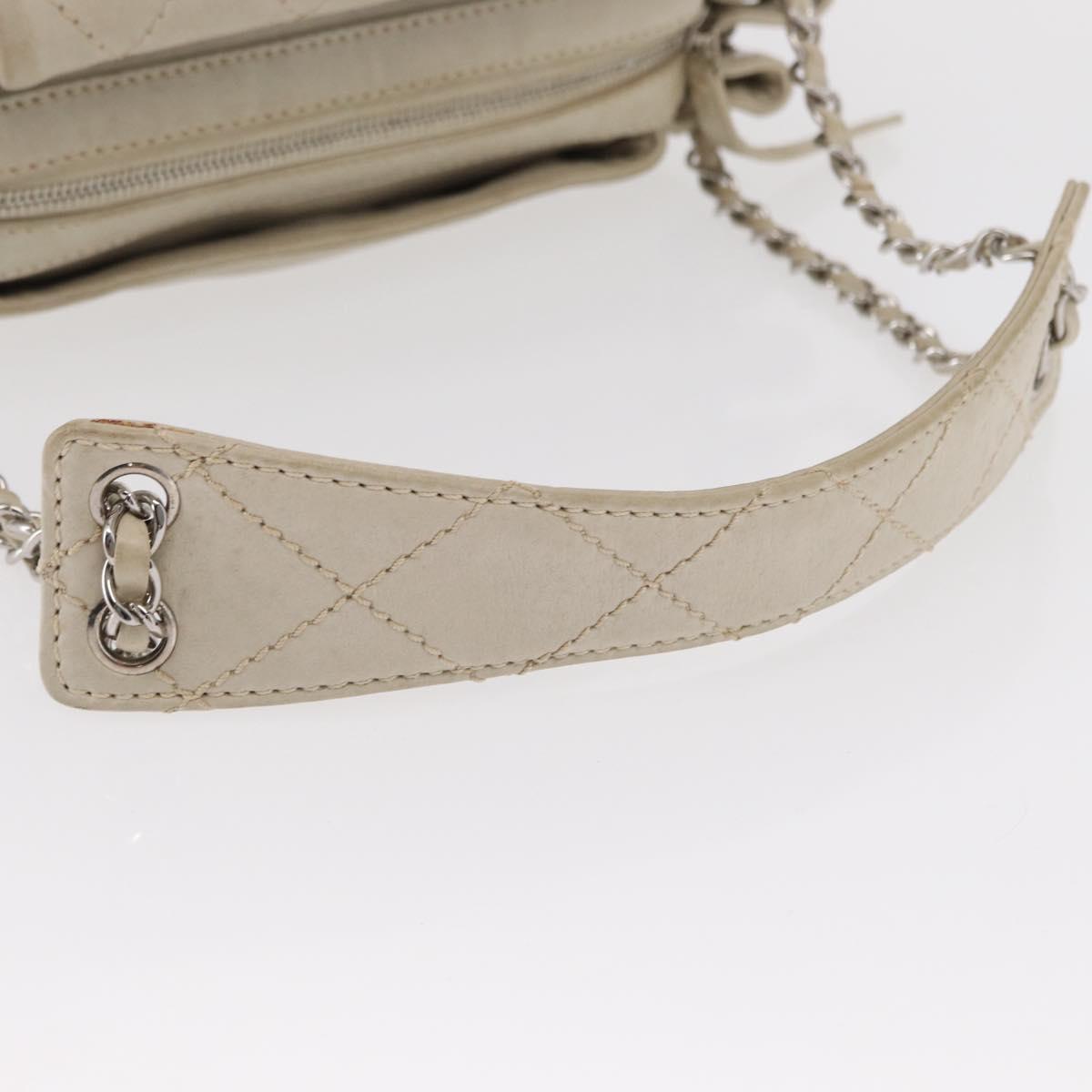 CHANEL Wild Stitch Chain Shoulder Bag Lamb Skin Beige Silver CC Auth yk19554