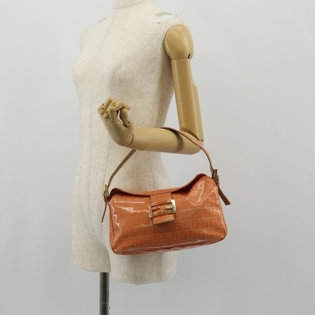 FENDI Zucchino Canvas Mamma Baguette Shoulder Bag Orange Gold Auth yk19564V