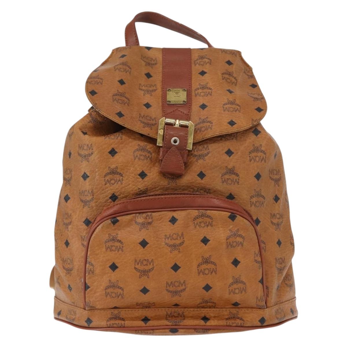 MCM Logogram Vicetos Backpack PVC Leather Brown Gold Auth yk19568