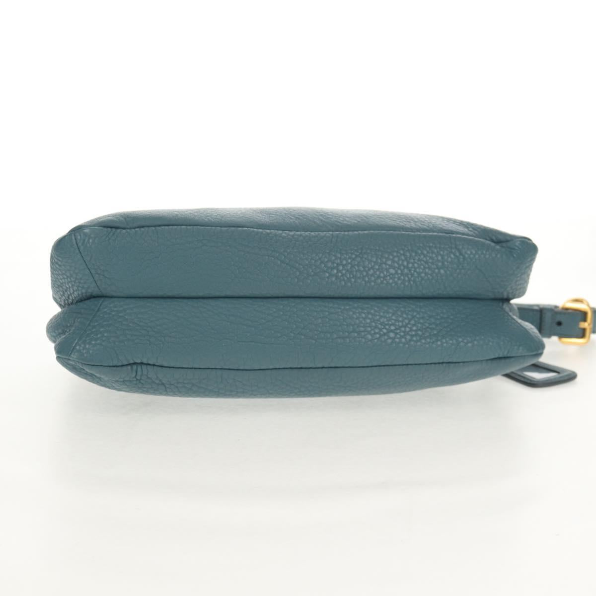 PRADA Shoulder Bag Leather Light Blue Gold Auth yk19577V