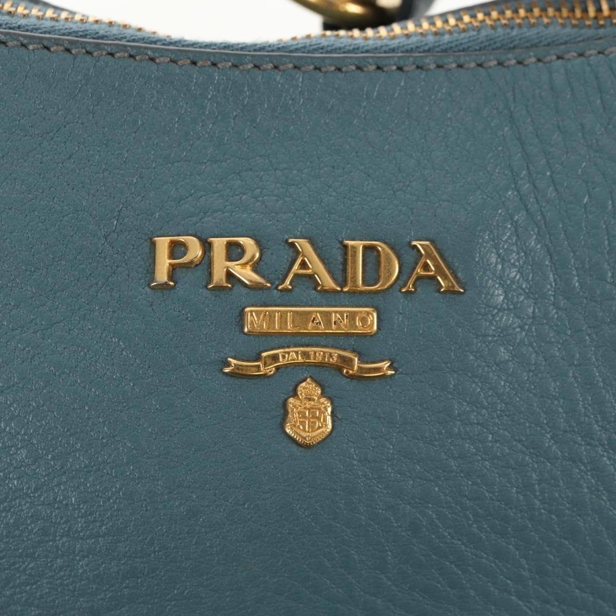 PRADA Shoulder Bag Leather Light Blue Gold Auth yk19577V