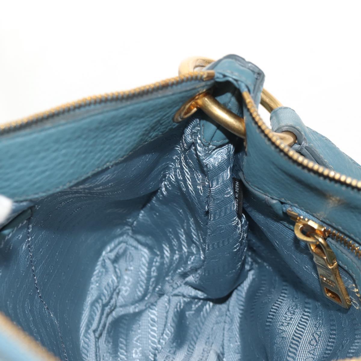 PRADA Shoulder Bag Leather Light Blue Gold Auth yk19577V