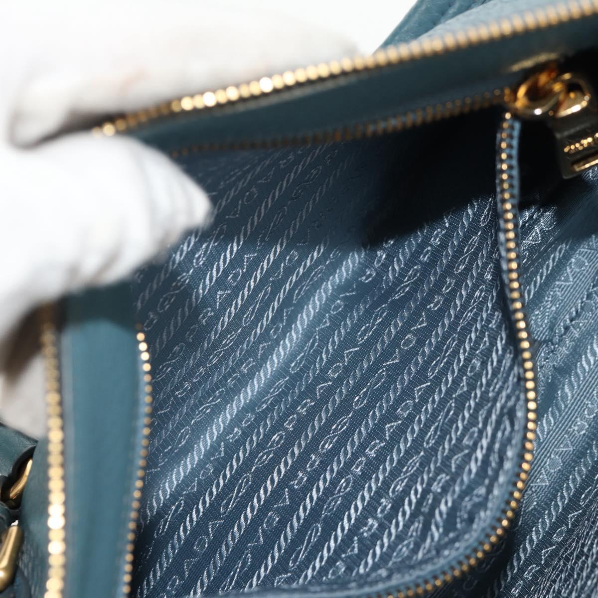 PRADA Shoulder Bag Leather Light Blue Gold Auth yk19577V